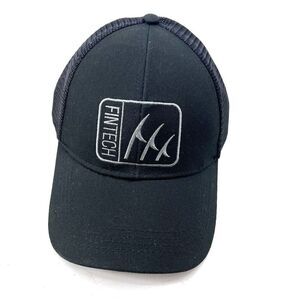 Fintech Fishing Black Logo Patch Mesh Snap Back Trucker Cap Hat Unisex OS